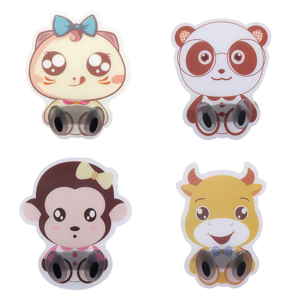 

4pcs/set Cute Animal Pattern Adhesive Key Decorative Hooks Home Decor Wall Mounted Power Plug Socket Hook Rack Holder Hanger