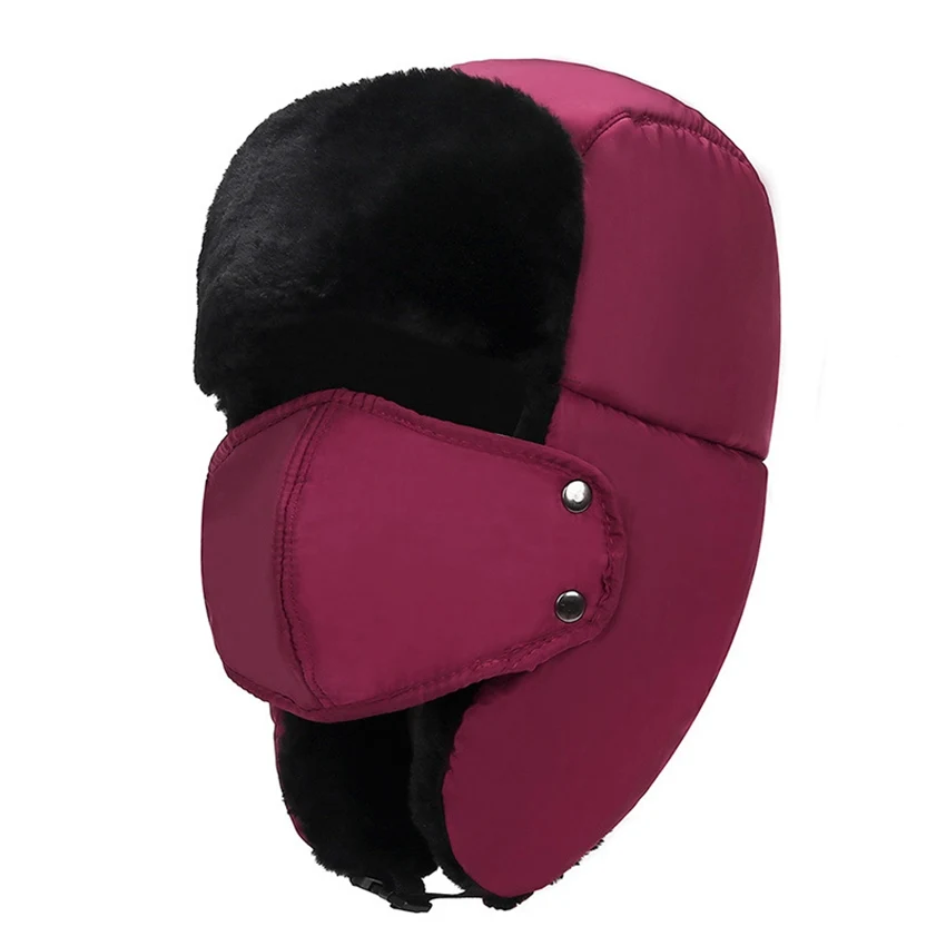 Wine red JNKET, унисекс, шапка с защитой лица и шеи, толстая, теплая, лыжная шапка, шапка с ушками, зимняя, ветрозащитная, снегозащитная, шапочка, шапка Lei Feng's Hat - Цвет: Wine red
