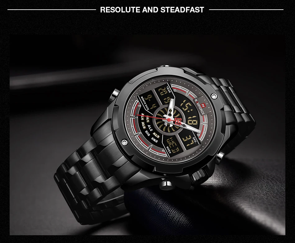 NAVIFORCE Men Sport Stop Watch Luminous Hands and LED display Multiple Time Zone Quartz Watches For Male Clock Chronograph Watch