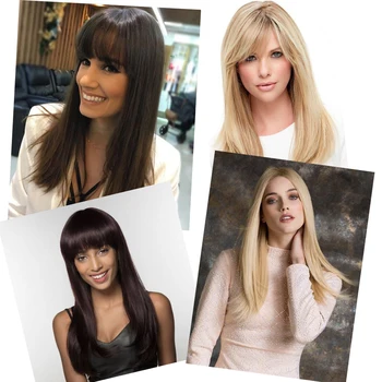 

AZQUEEN Long Straight Wig With Bangs Synthetic Wigs for Women Natural Middle Part Wig Heat Resistant Fiber Natural Looking Wig