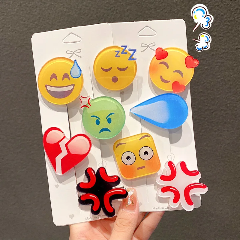 1Pcs Fashion Emojied Hairpin Speechless Sweat Angry Water Drop Hair Clip For Cool Girls Funny Emoticons Hairpin Hair Accessories head scarves