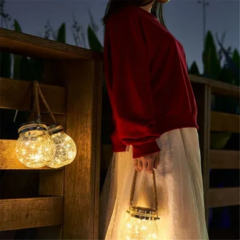 

1/2pcs 20LED Solar Lights Crack Ball Glass Jar Hanging Lamps Outdoor Waterproof Decorate Patry Holiday Ripple Garden Light