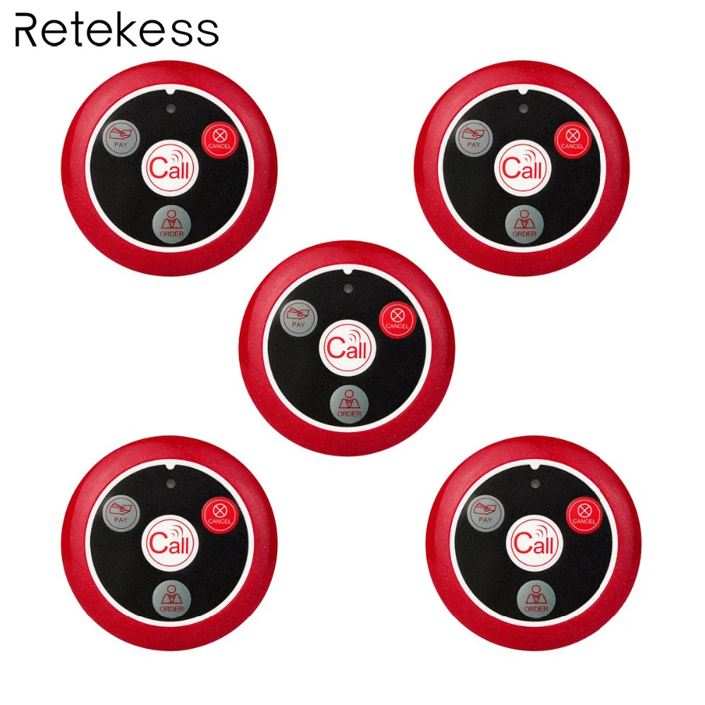 

5pcs T117 433MHz Restaurant Pager Wireless Waiter Calling System Call Button Pager Transmitter Restaurant Equipment Cafe Service