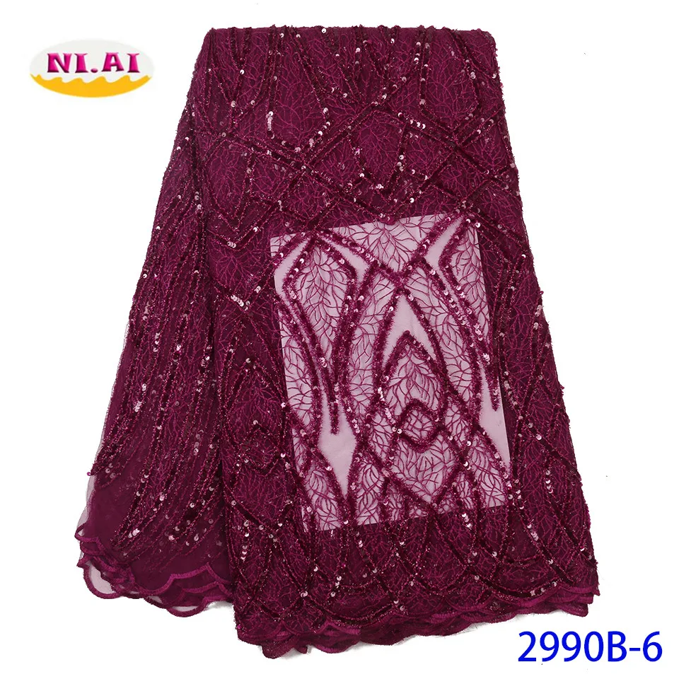 NIAI Latest French Sequins Tulle Lace Material High Quality Nigerian Lace Fabrics Embroidered African Lace Fabric XY2990B-6