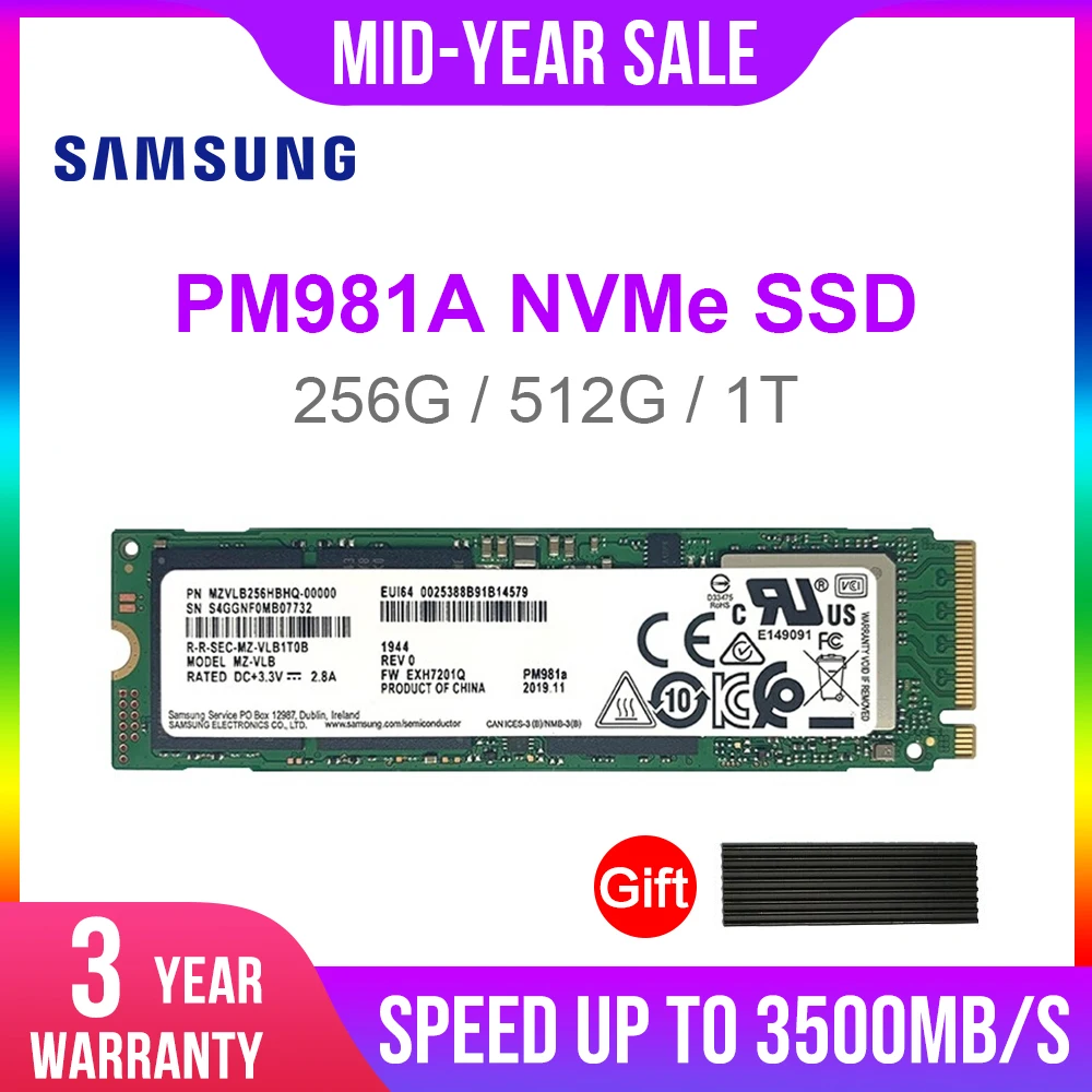 Внутренний твердотельный накопитель SAMSUNG M.2 SSD PM981A 256 ГБ 512 ТБ M2 NVMe PCIe 3 0x4 для