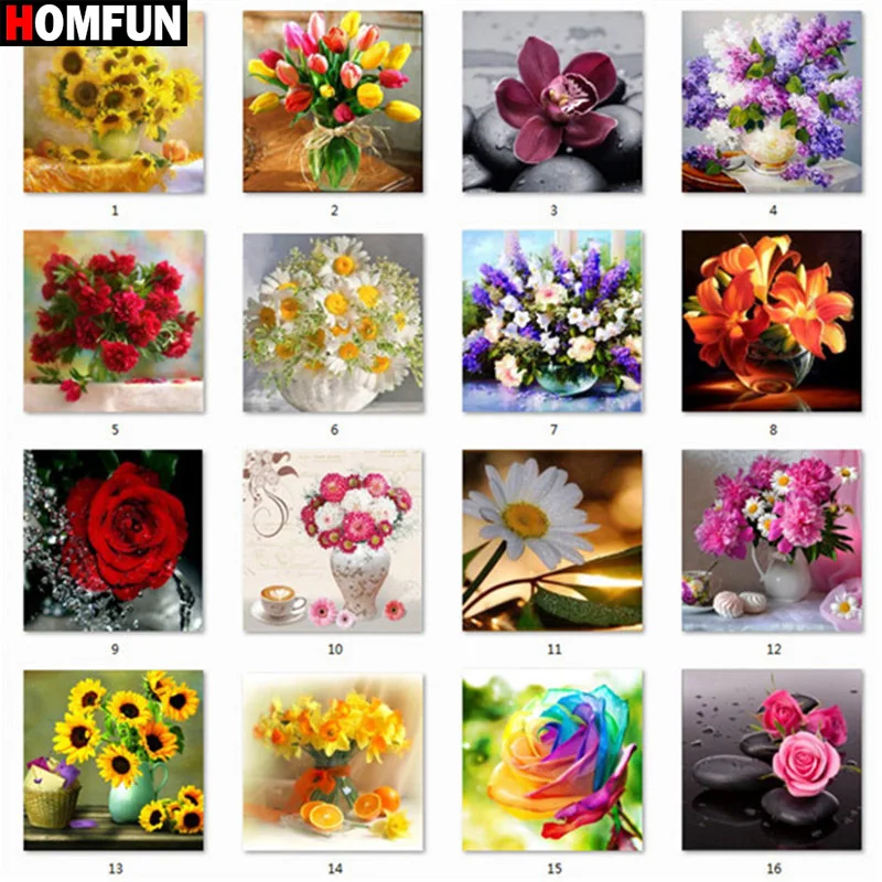 HOMFUN Diy Full Square Round Drill 5D Diamond Painting Cross Stitch Diamond Embroidery "Color flower landscape" Home Decor Gift