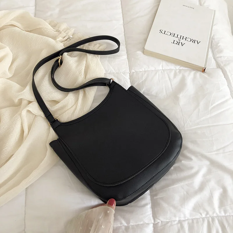 

High quality soft pu crossbody bag 2020 new solid color large capacity net red small black bag crossbody shoulder bag