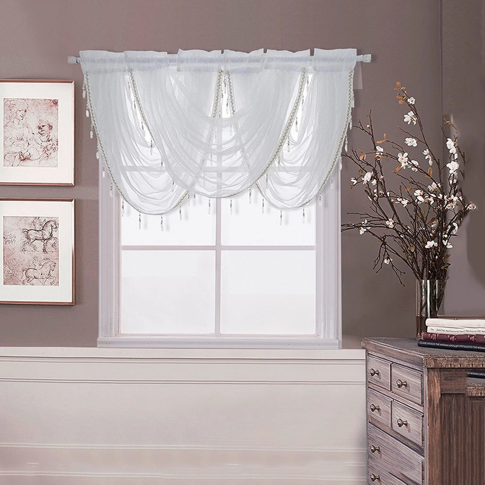 

Crystal Curtain Valance Curtains Silver Silk Line Luxury Beaded Curtain Valance Sheer Window Curtains for Living Room Kitchen