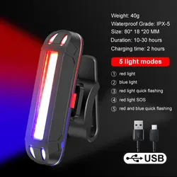 Ultra - Bright USB Rechargeable Rear Bicycle Light - Safety Warning LED Taillight (Red Blue)