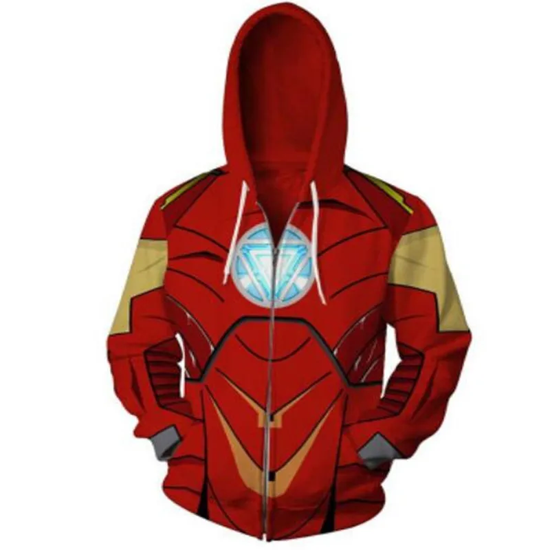 

3D Iron man family zipper hoodies The Iron Man Spiderman Naruto Hoodies Men Superhero Spider Verse Hooded Sweatshirts
