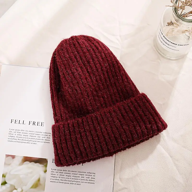 COKK новые модные вязаные шапки для женщин осень зима мягкие мужские Skullies Beanie трикотажные Gorras сплошной цвет хип-хоп шапка для мальчиков и девочек - Цвет: wine red