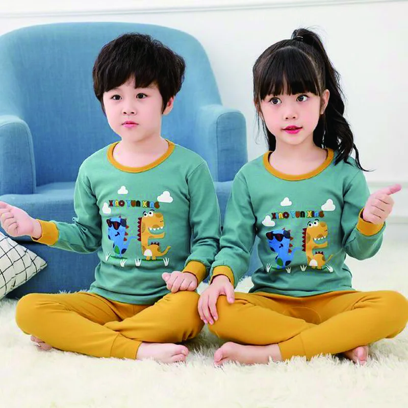 Dark green dinosaur 1 комплект пижам; ночная рубашка; одежда для отдыха; нижнее белье для мальчиков и девочек; Новинка года; Детская Хлопковая пижама; хлопковый свитер - Цвет: Dark green dinosaur