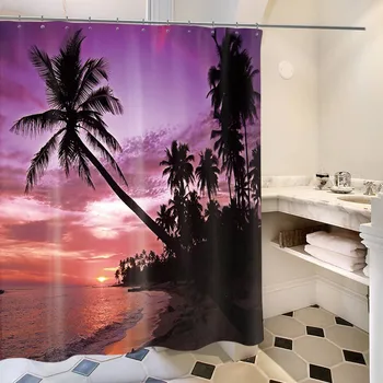 

Beach Shower Curtain Coconut Tree Blue Sky Sea Beach Shower Curtain High Quality Waterproof Polyester Bath Screen For Home Decor