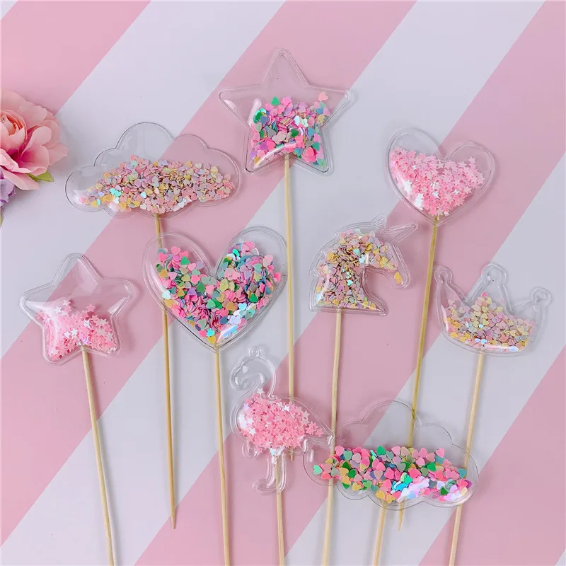 Bling Fairy пвх топпер для торта единорог любовь корона облако блестящий фламинго кекс топпер для свадьбы день рождения украшения торта