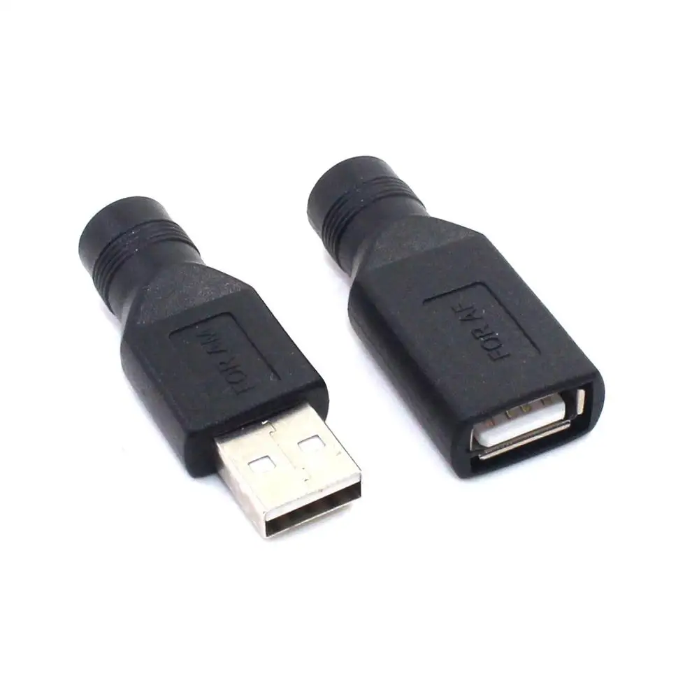 Female Jack To USB 2.0 Male Plug / Female Jack 5V DC Power Plugs Connector Adapter Laptop 5.5*2.1mm Black Color afbeelding