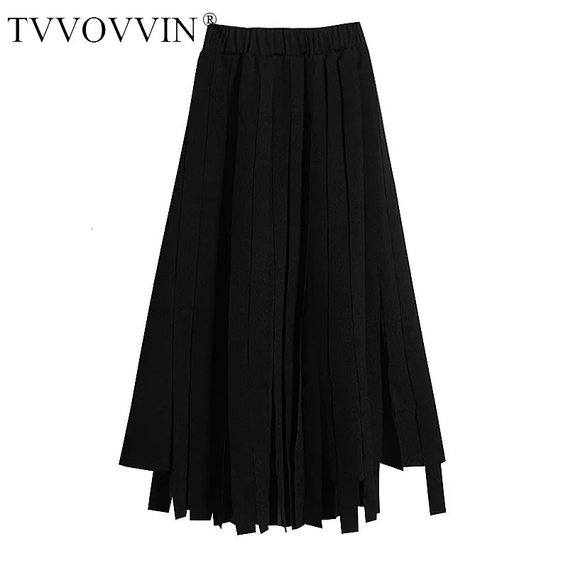 TVVOVVIN, новинка, весна-лето, высокая эластичная талия, черная, свободная, с кисточками, комбинированная, полубоди, юбка для женщин, модная, подходит ко всему, D153