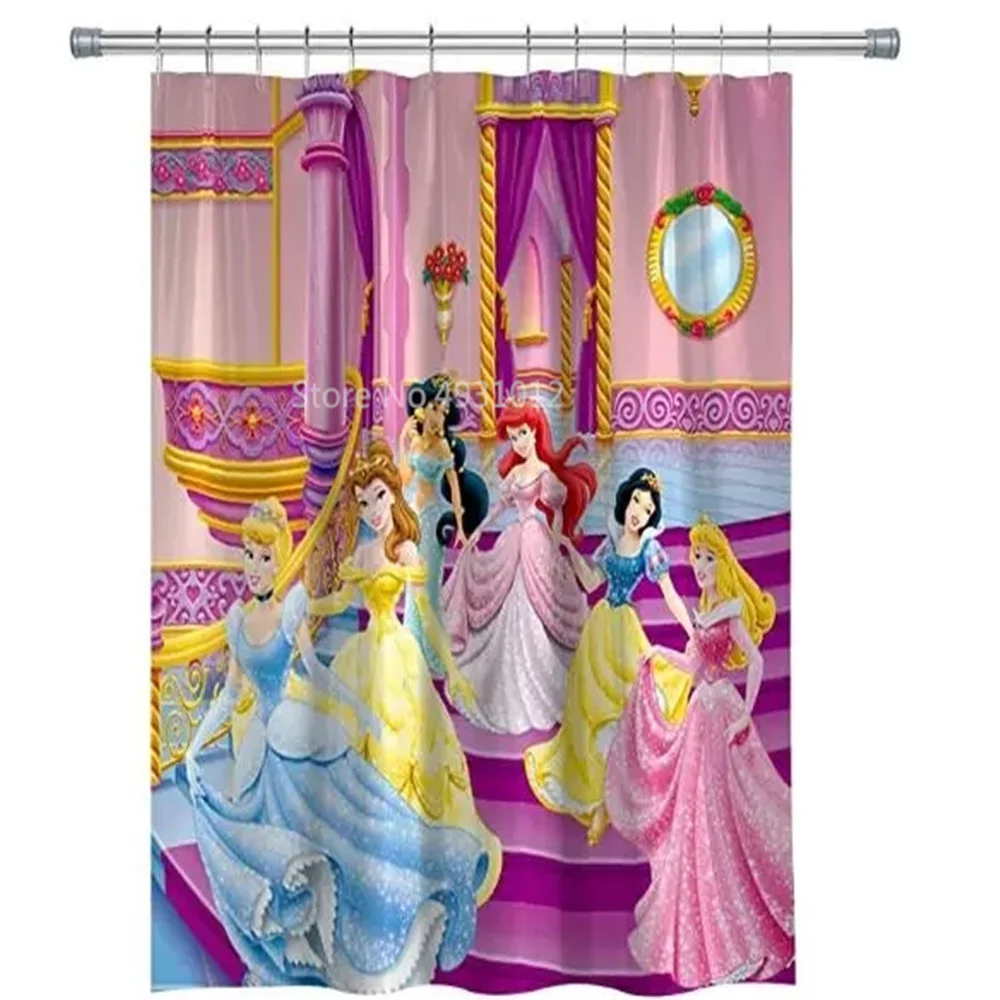 Disney Cartoon Princess Girls Shower Curtains Cinderella Snow White Waterproof with Hooks Set Bathroom Home For Girls Gifts