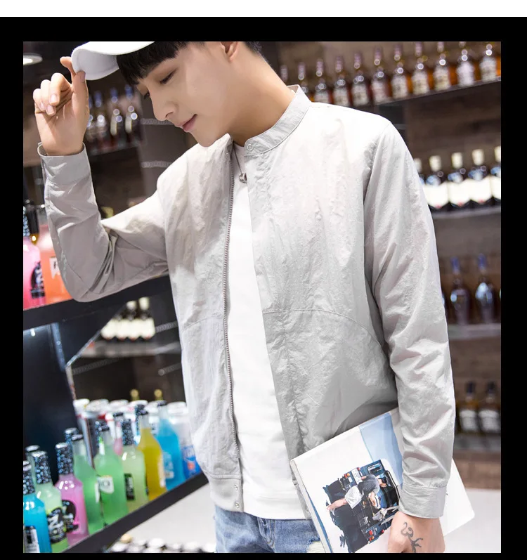 Лето г. тонкие Для мужчин сплошной Цвет Slim Fit спортивное пальто щит от ветра; пальто в японском стиле модная куртка Для Мужчин's