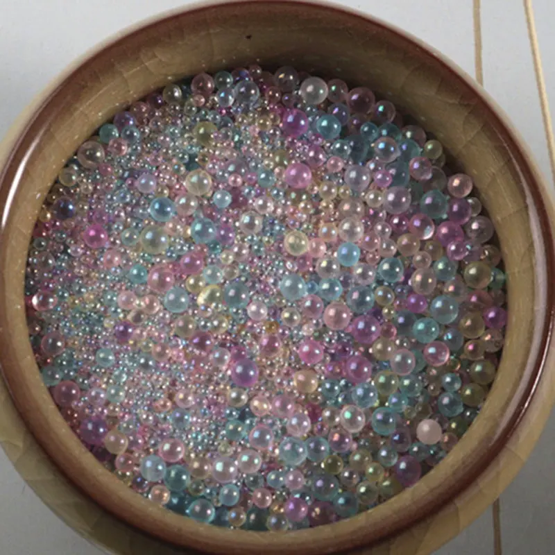 450g 0.6-3mm Mini Bubble Ball Beads Bottom Colorful Crystal Glass Beads For DIY UV Resin Filling 3D Nail Art Decorations
