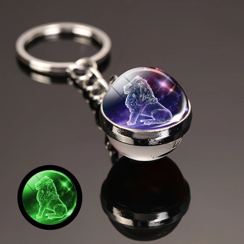Key chains car pendant key chain 12 constellation luminous glass ball pendant zodiac glow in the dark