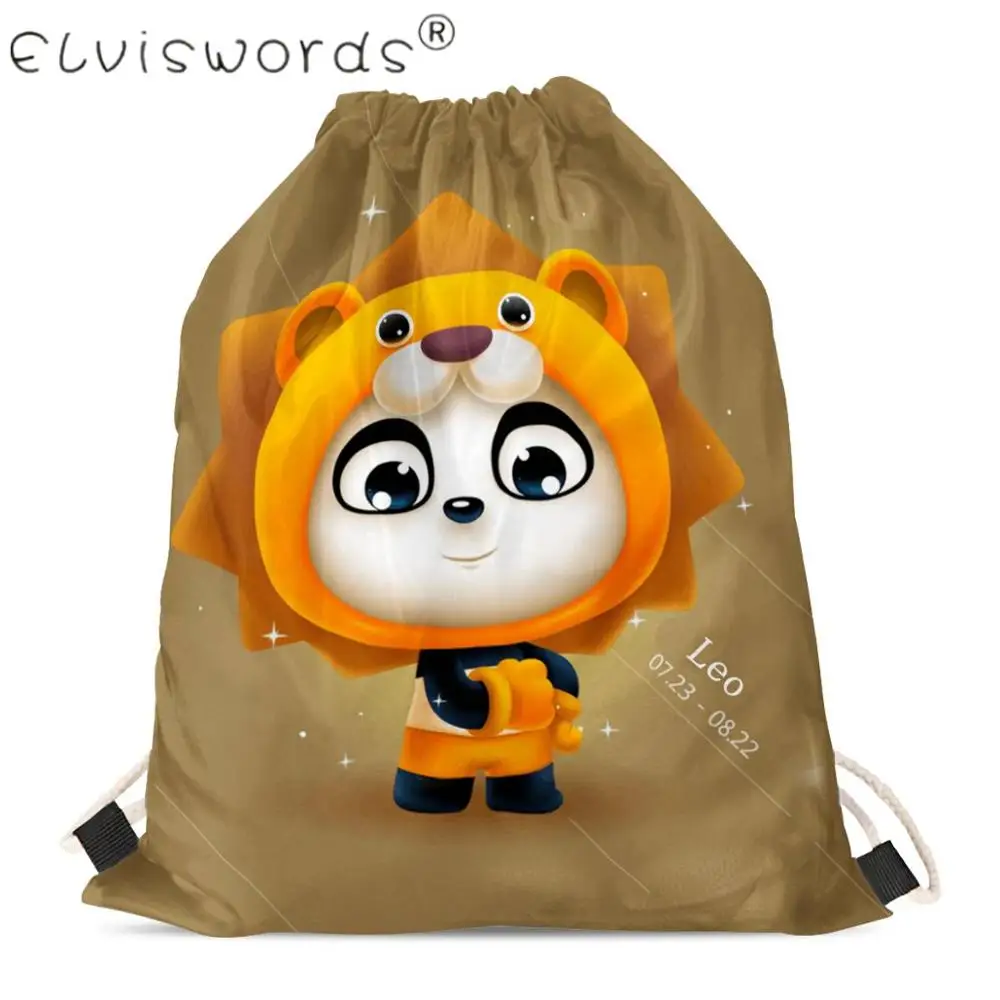 ELVISWORDS Twelve Constellation Cute Panda Designs Сумки на шнурке синие зеленые розовые подарочные пакеты для дам Дети Девочки Мальчики Рюкзак - Цвет: HMP669Z3