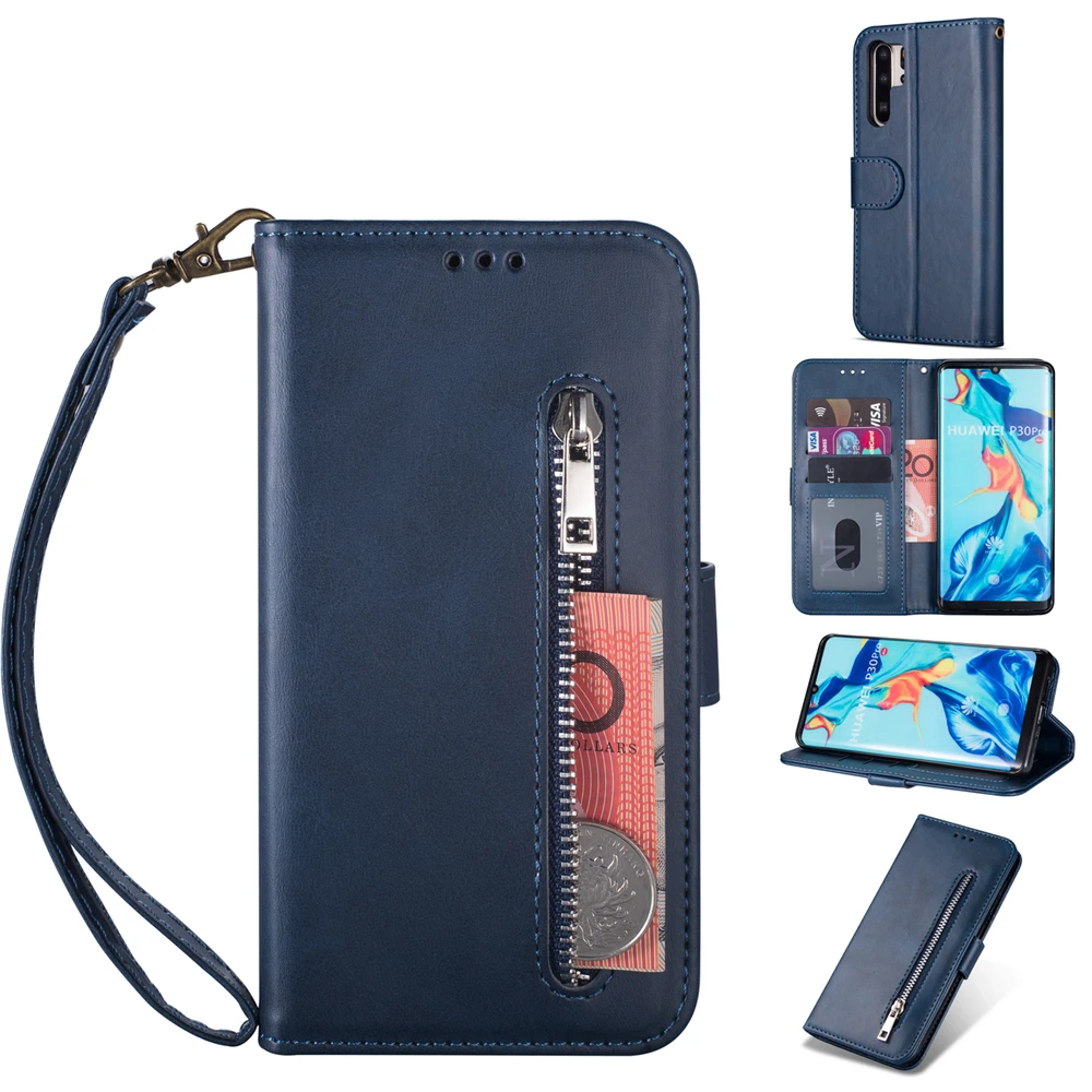 For Huawei P30 P20 Mate 20 10 Pro Lite Case Calfskin Leather Back Closure 3 Cards Slot Folding Stand Phone Protector Wallet | Мобильные