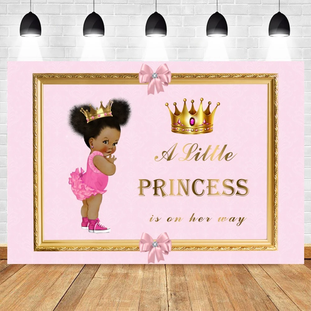 

Pink Golden Crown Newborn Baby Shower Princess Birthday Photography Backdrop Custom Vinyl Photographic Background Photozone Prop