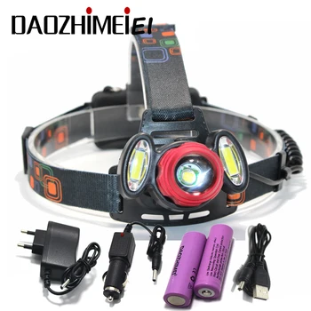 8000 루멘 XM-L T6 + 2COB LED 충전식 헤드 토치 4 모드 헤드 램프 손전등 헤드 라이트 + 2x18650 배터리 자동차 충전기 + USB