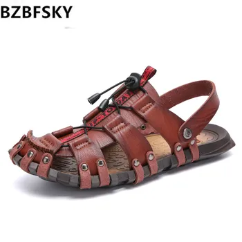 

2020 High Quality Mens Sandals Leather Men Shoes Casual Lightweight Non-slip Beach Rubber Comfortable Big Size 38-47 Sandalia