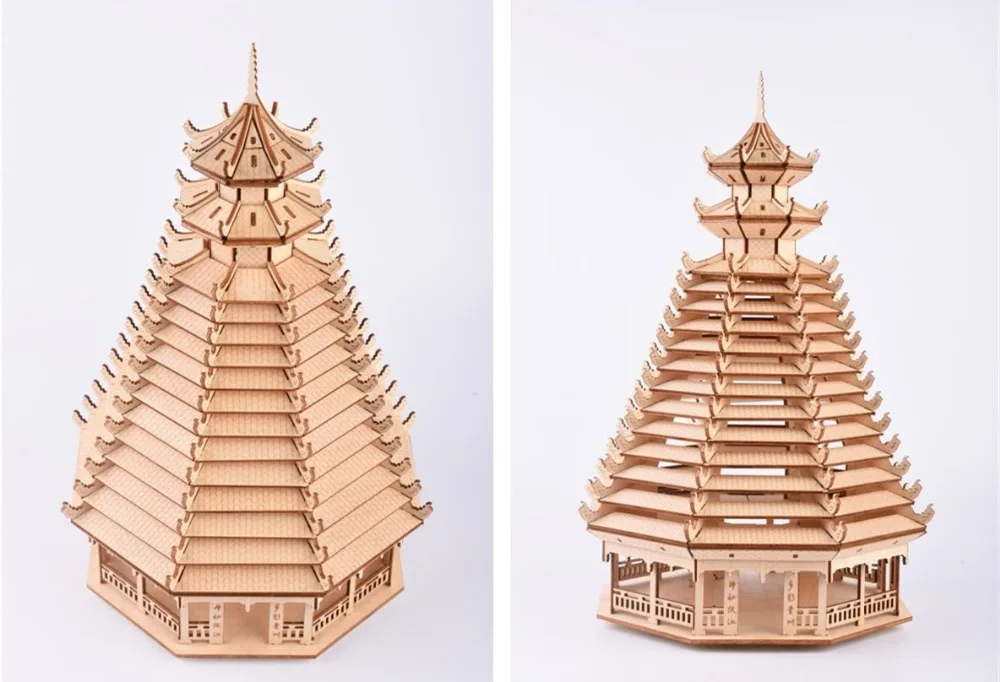 Китайская Башня DIY 3D деревянные головоломки деревянные ремесла сборки набор резки деревянные игрушки для Рождественский подарок 3073