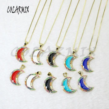 

10 strands crescent pendants enamel moon shape mix colors charm necklace round eye pendants necklace accessories for women 5917