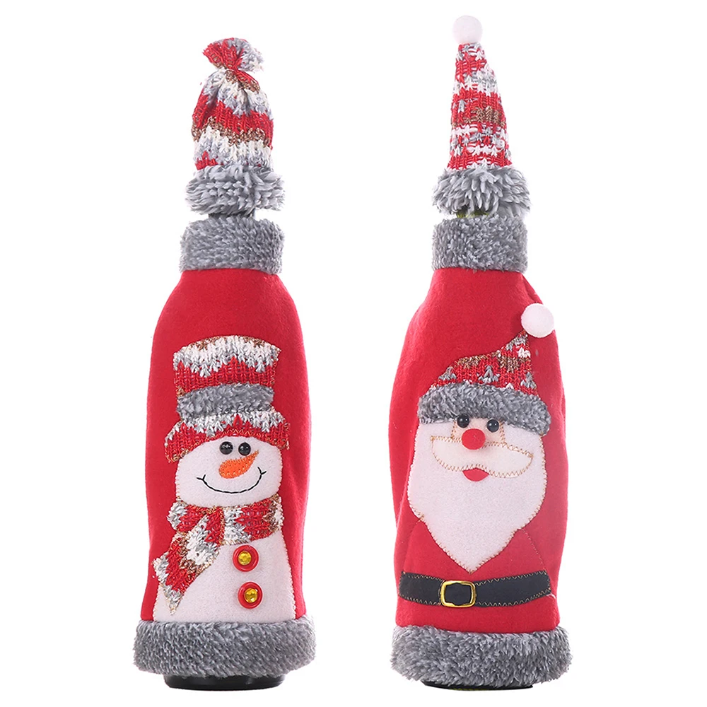 Velvet Cloth Hooded Wine Bottle Set Christmas Cover Santa Snowman Ppattern Decoration Festival Party Table Ornament