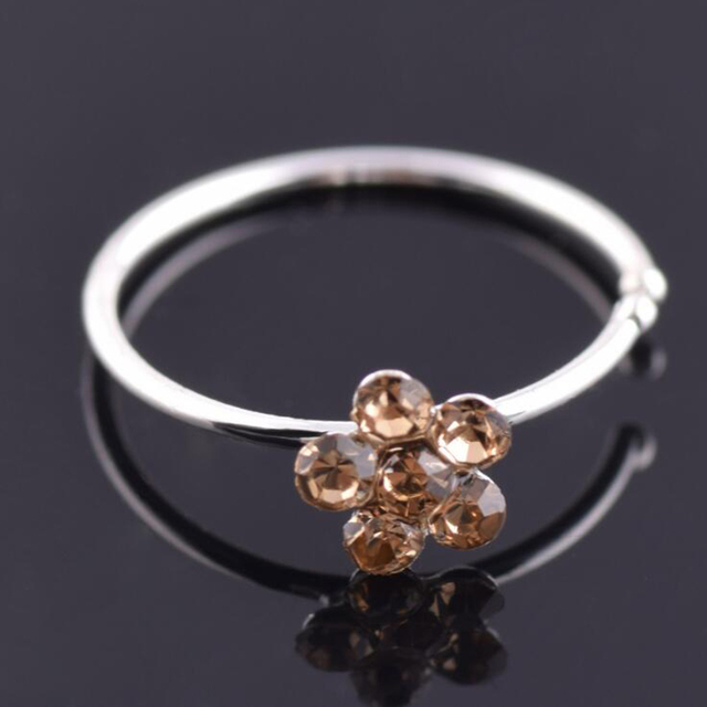 Plum Flower Rhinestone Nose Stud Hoop Sparkly Nose Ring Body Piercing