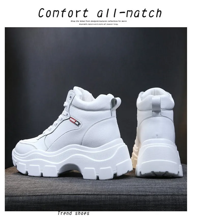 6CM Platform Sneakers Women Fashion High Top Leather Casual Shoes Lace Up Thick Bottom Ladies Shoes Leisure Women Sneaker XU193