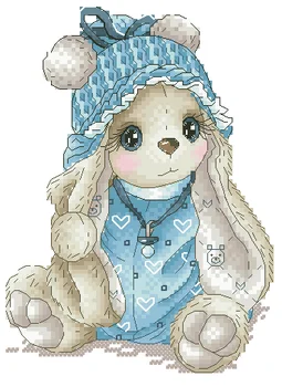 

a-Single color embroidered picture couple under tree Counted Cross Stitch Kit Cross stitch cross stitch Baby blue rabbit