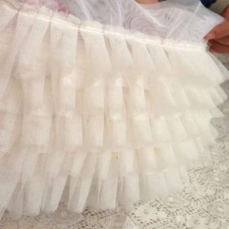 3D кружевная отделка сетка оборки плиссированная кружевная ткань пузырь юбка кукла костюм для животного кружева ленточный пошив аксессуары - Цвет: Бежевый