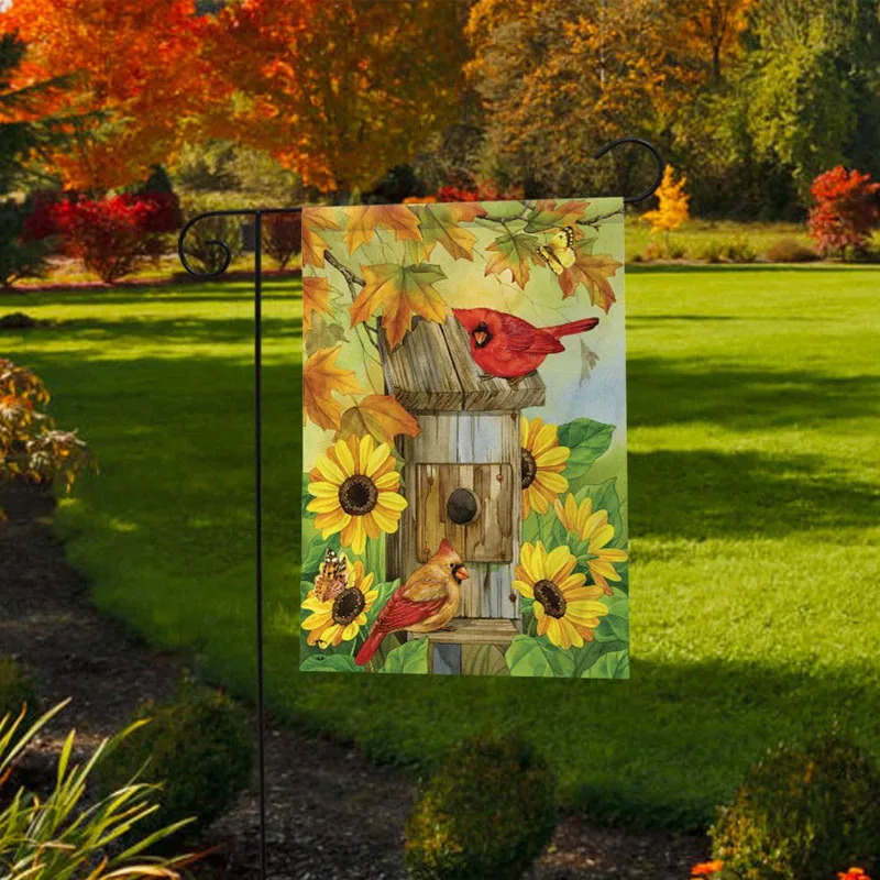 Cardinals& Sunflowers осенний сад флаг осенние листья птицы 1" x 18"