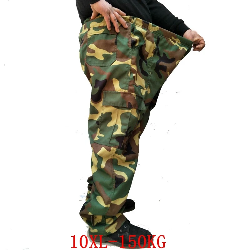 Large size men's pants camouflage elastic band plus size 7XL 8XL 9XL 10XL summer loose army green plus size pants sport 50 52