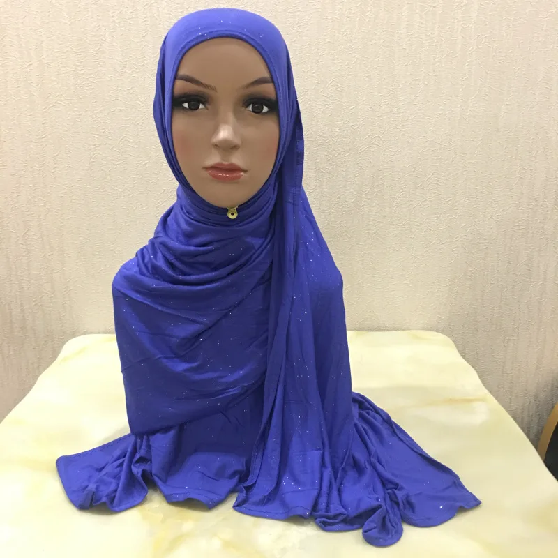 Модный Блестящий Джерси-шарф, однотонный Hijabs для женщин, эластичный головной платок, мусульманский Шиммер, простые длинные шали, накидка s