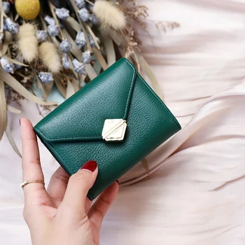 

Genuine Leather Wallet Female Gift Box Green Womens Wallets Real Leather Lady Card Holder Coin Purse Girls Small Carteras Wallet