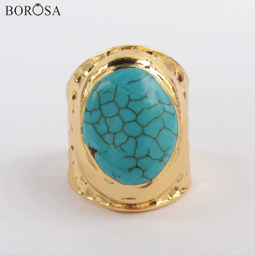 BOROSA бирюзовые кольца 10 шт. Позолоченные синие кольца Howlites женские кольца Размер: 5~ 5,5 Новинка Gems ISES драгоценные камни кольца ювелирные изделия для женщин G1882