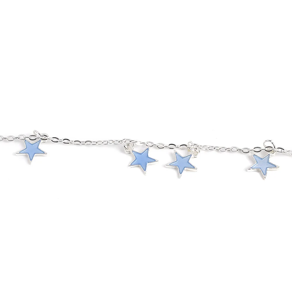 

Europe And America Beach-Style Fluorescent Blue Five-pointed Star Tassels Anklet Simple ye guang xingx Beach-Style jiao shi pin