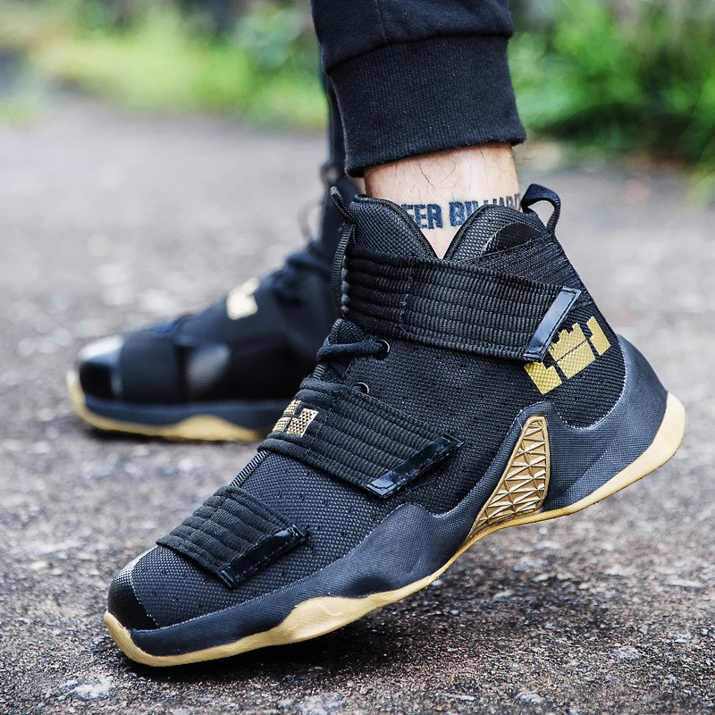 

Autumn COUPLE'S Hight-top Large Size 45 Velcro Basketball Shoes Wearable Anti-slip Combat Boots Teenager Athletic Shoes