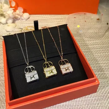 

Famous brand jewelry delicate bag necklace charm cz zircon cool small key necklace for women 100% 925 sterling silver jewelry