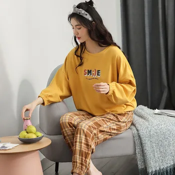 

Pajamas Women Spring Autumn Long Sleeve Pure Cotton Cartoon Print Sleepwear Korean Japanese Women Casual Two-piece Home Suit