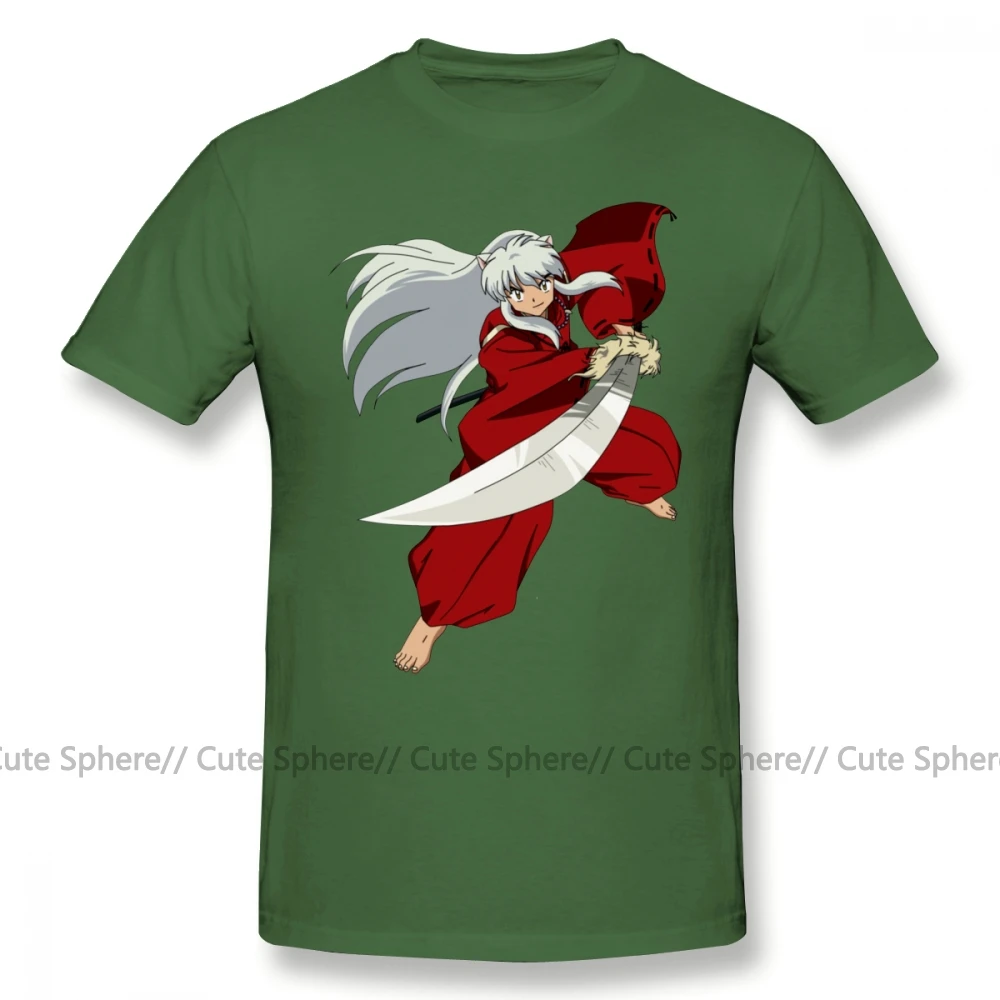 Футболка Inuyasha, футболка InuYasha, большие размеры, графическая футболка, милая Классическая Мужская хлопковая футболка с коротким рукавом - Цвет: Army Green