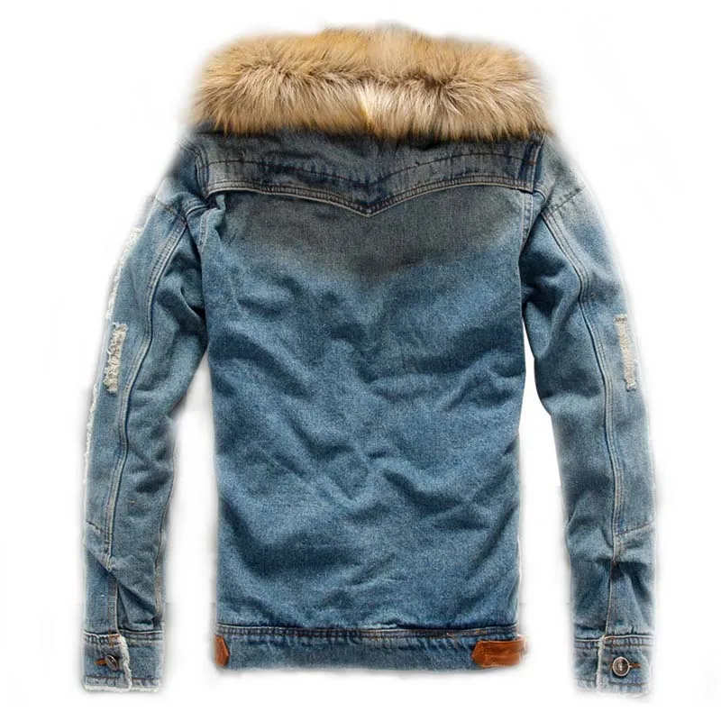Mcikkny Men Ripped Warm Denim Jacket Fur Collar Casual Coats Parka For Male Fleece Lined Size S-6XL (8)