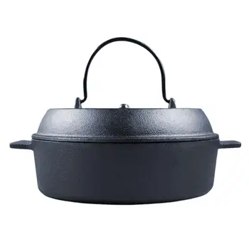 

Cast Iron Barbecue Pot Cooking Pot Dutch Oven with Dual Handles No Coating #4O