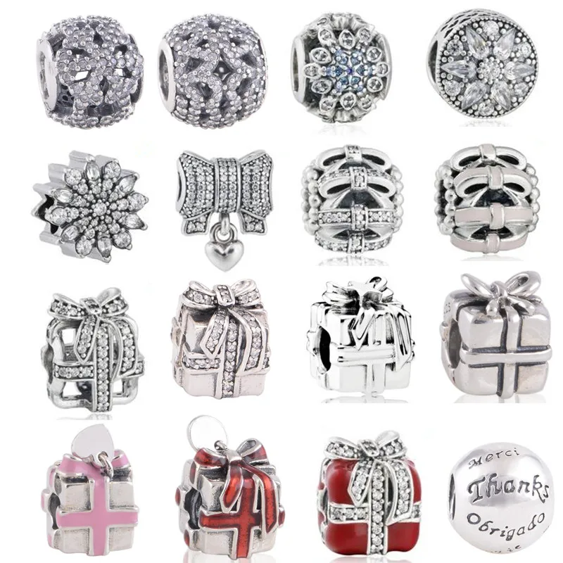 

Christmas gift fine jewelry Openwork bow snowflake charms 925 sterling silver jewelry beads fit bracelet necklace DIY making