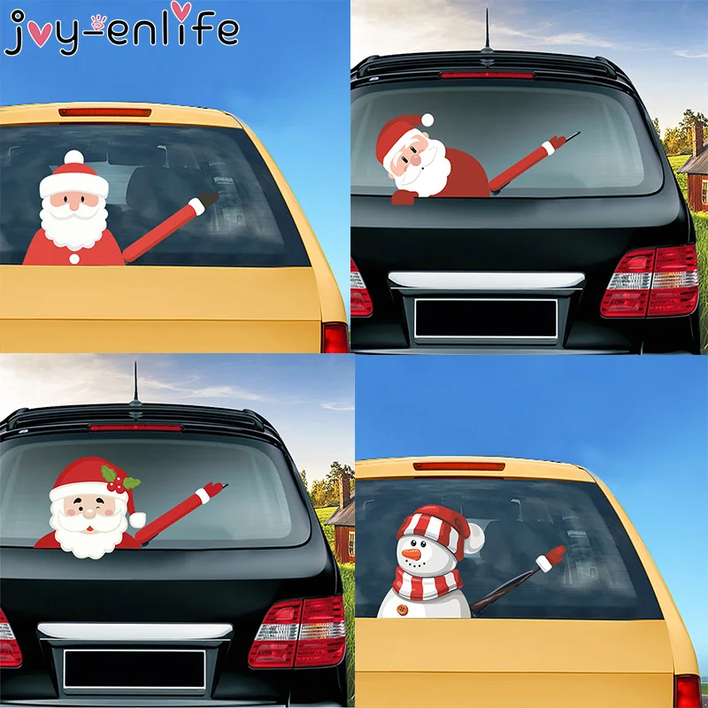 

JOY-ENLIFE Christmas Decor Santa Claus 3D PVC Waving Car Stickers Styling Window Wiper Decals Stickers Rear Windshield Decor